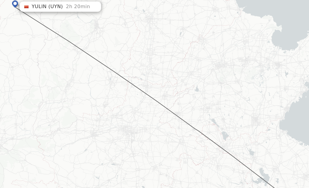 Flights from Yangzhou to Yulin route map