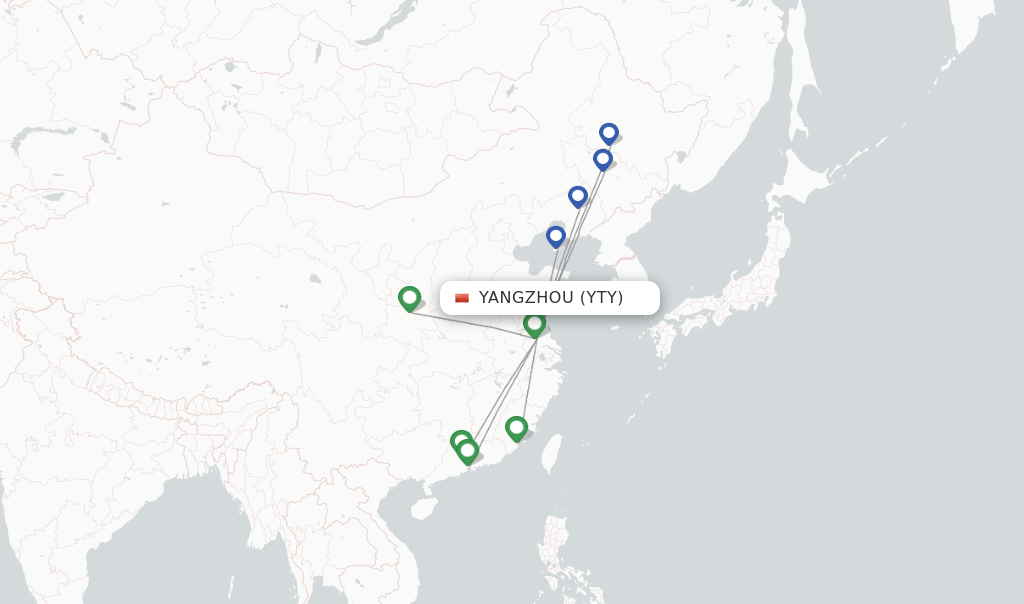 Route map with flights from Yangzhou with Shenzhen Airlines