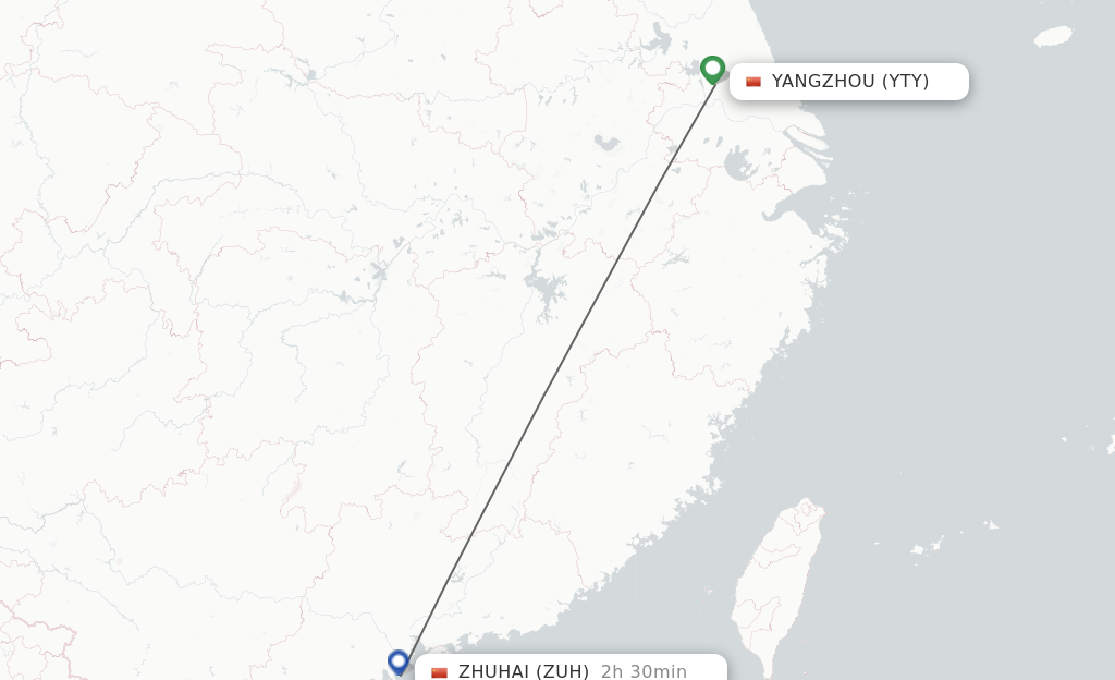 Flights from Yangzhou to Zhuhai route map
