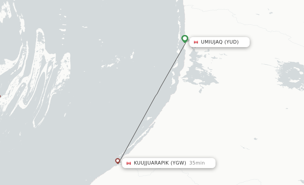 Flights from Umiujaq to Kuujjuarapik route map