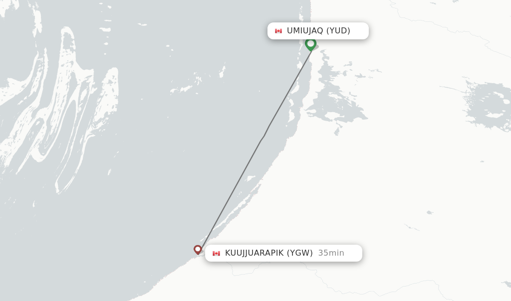 Flights from Umiujaq to Kuujjuarapik route map