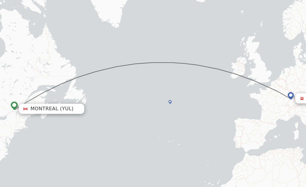 Flights from Montreal to Basel, Switzerland/Mulhouse route map