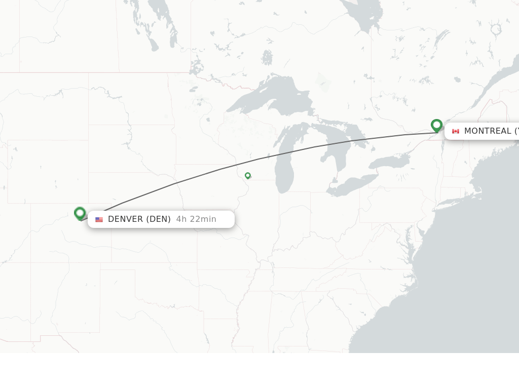Flights from Montreal to Denver route map