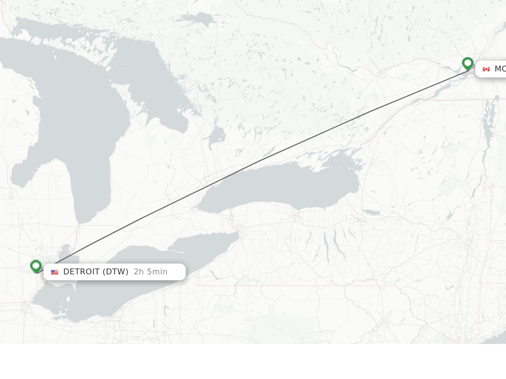 Flights from Montreal to Detroit route map