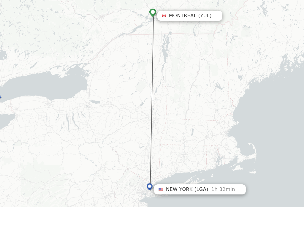 Flights from Montreal to New York route map