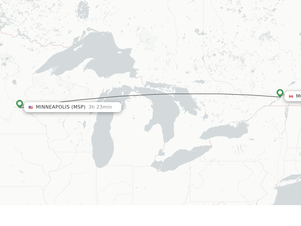Flights from Montreal to Minneapolis route map