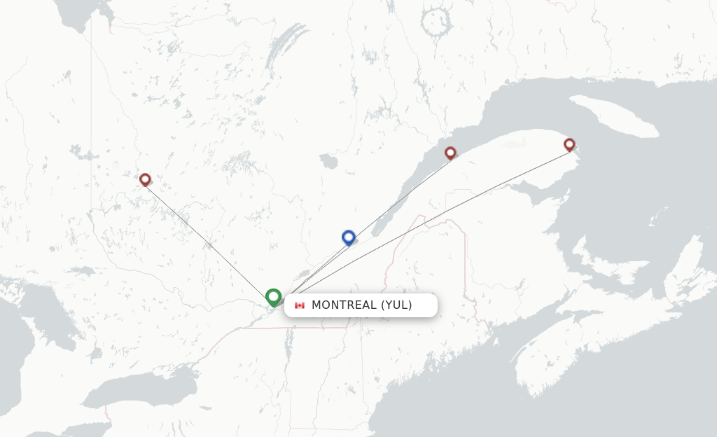 Route map with flights from Montreal with PAL Aerospace