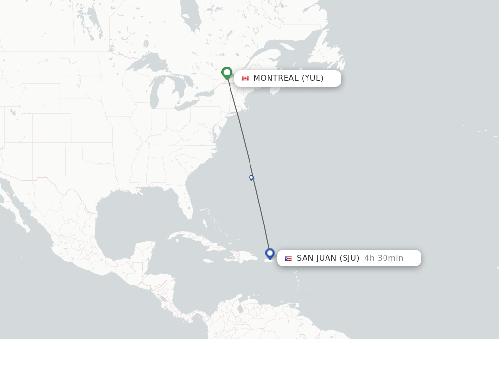 Direct (non-stop) flights from Montreal to San Juan - schedules