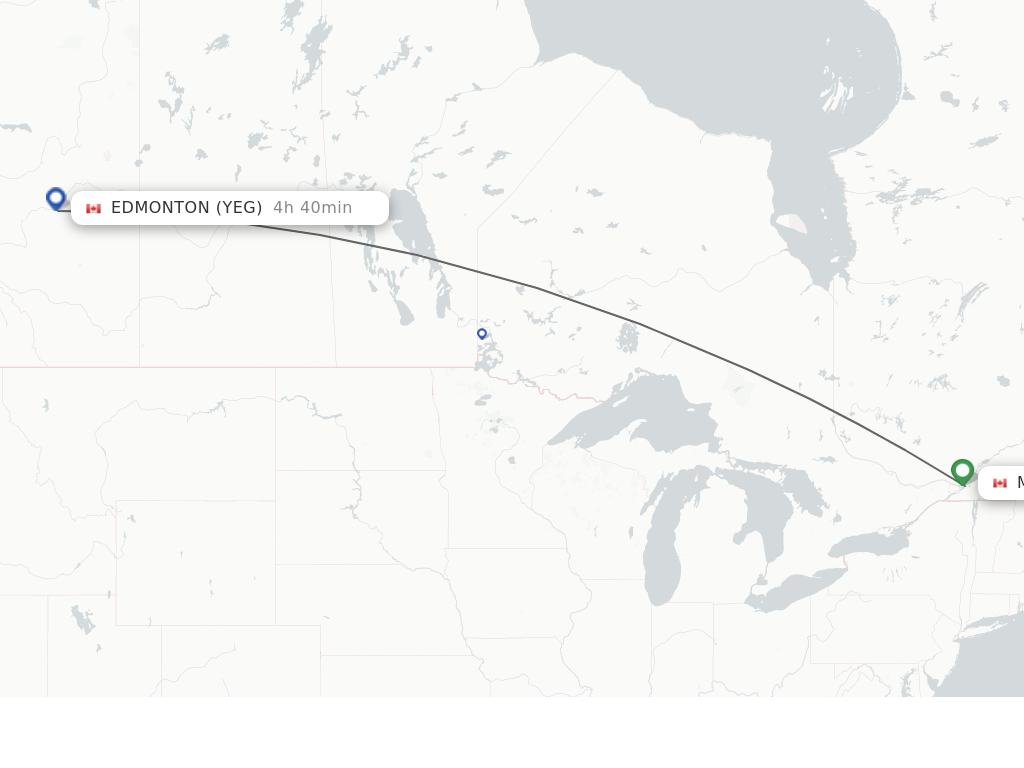 Flights from Montreal to Edmonton route map