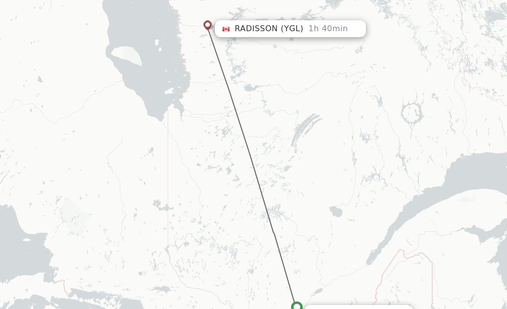 Flights from Montreal to Radisson route map