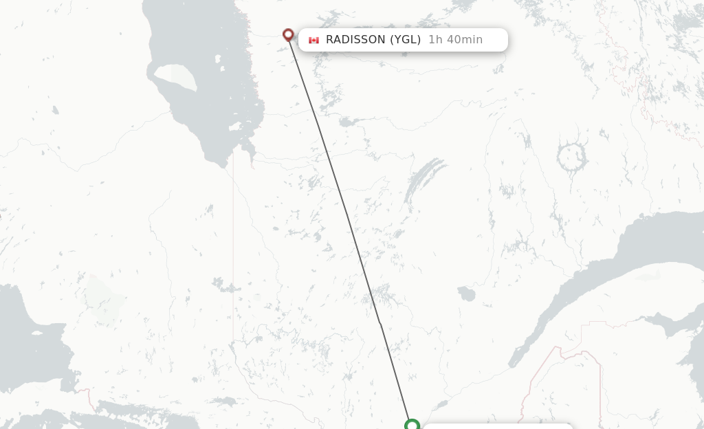 Flights from Montreal to La Grande route map