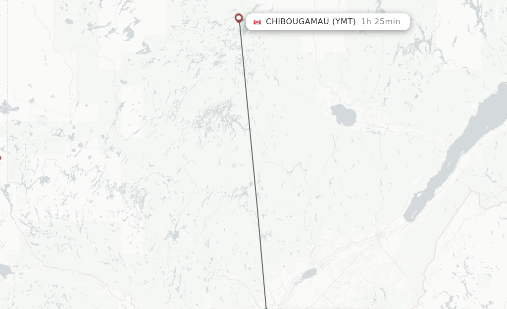 Flights from Montreal to Chibougamau route map