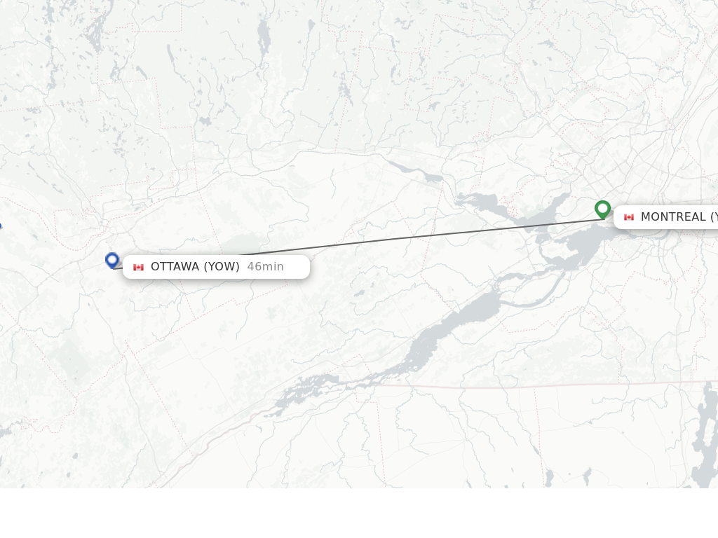 Flights from Montreal to Ottawa route map