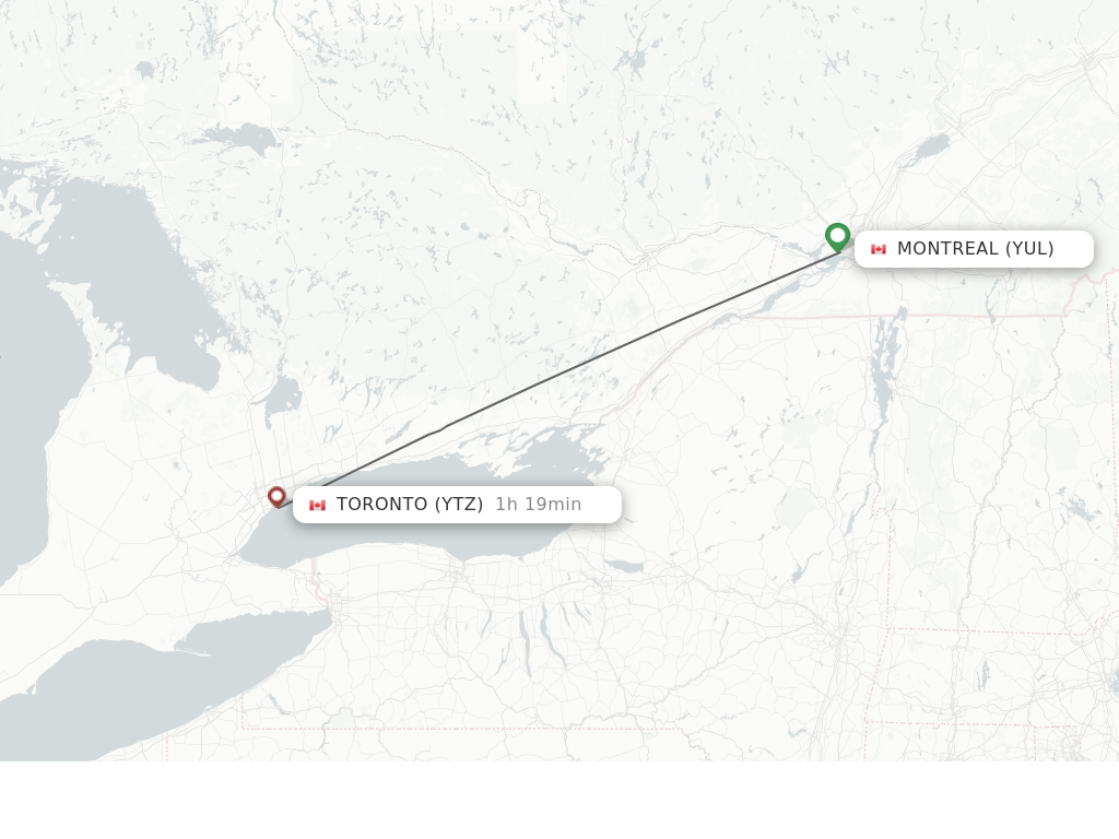 Flights from Montreal to Toronto route map