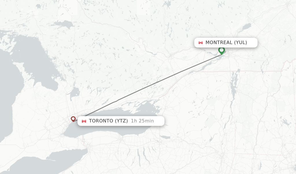 Flights from Montreal to Toronto route map