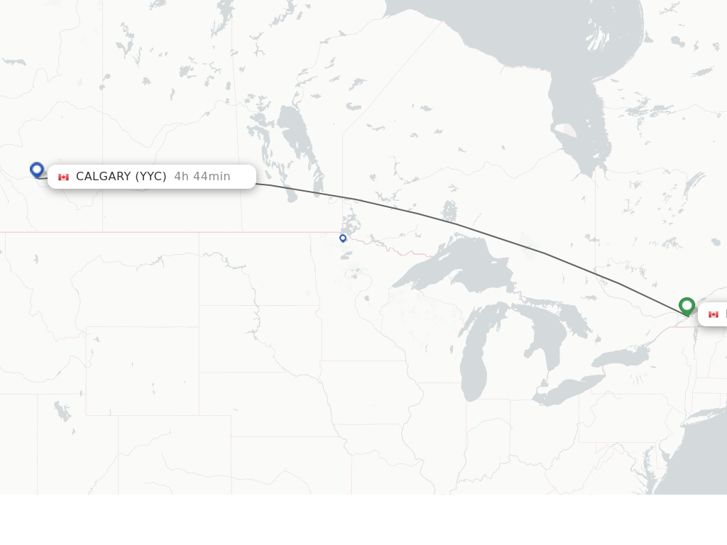 Flights from Montreal to Calgary route map