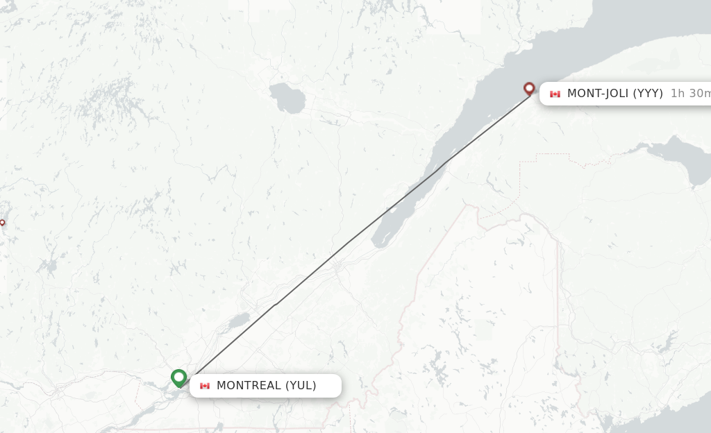 Flights from Montreal to Mont Joli route map