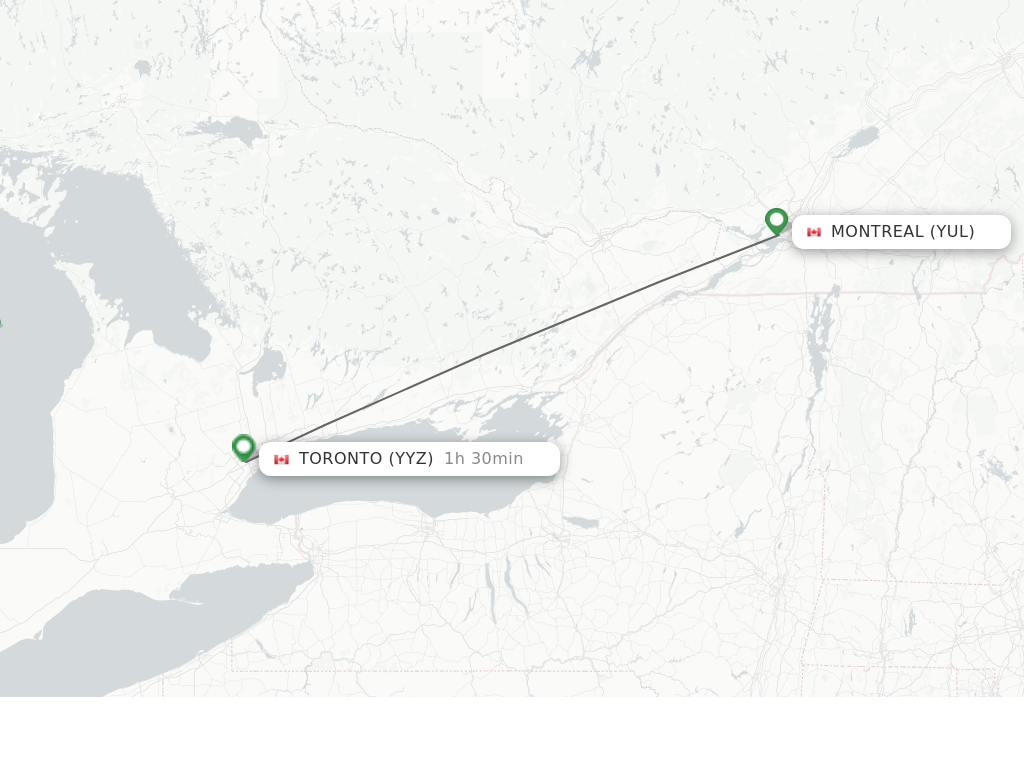 Flights from Montreal to Toronto route map