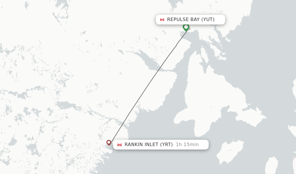 Flights from Repulse Bay to Rankin Inlet route map