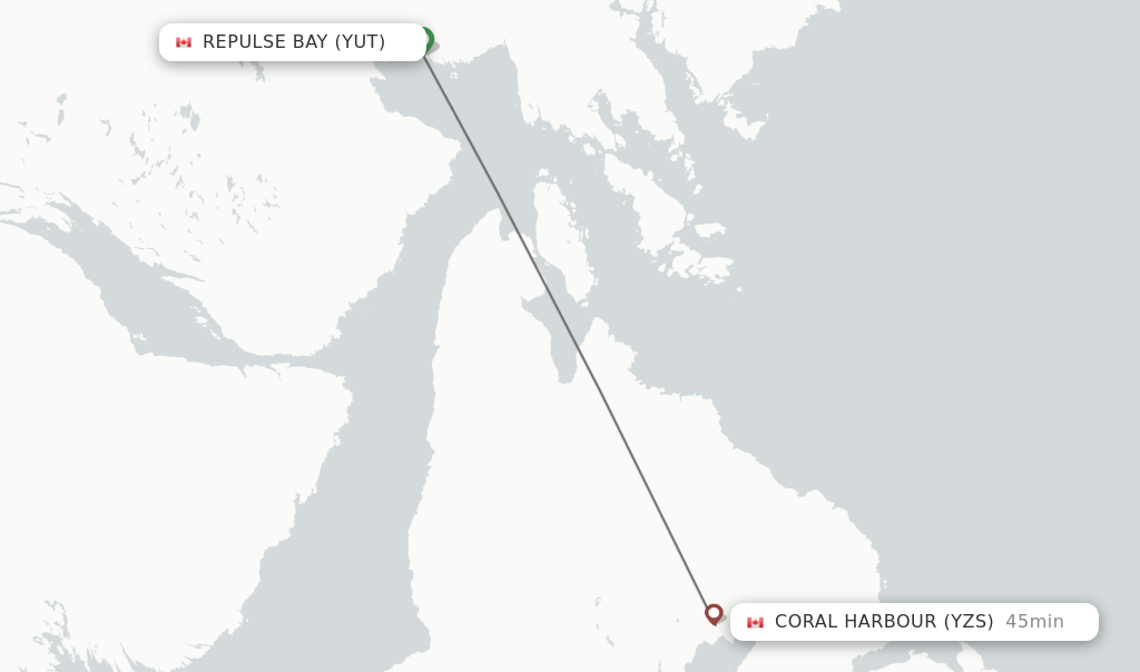 Flights from Repulse Bay to Coral Harbour route map