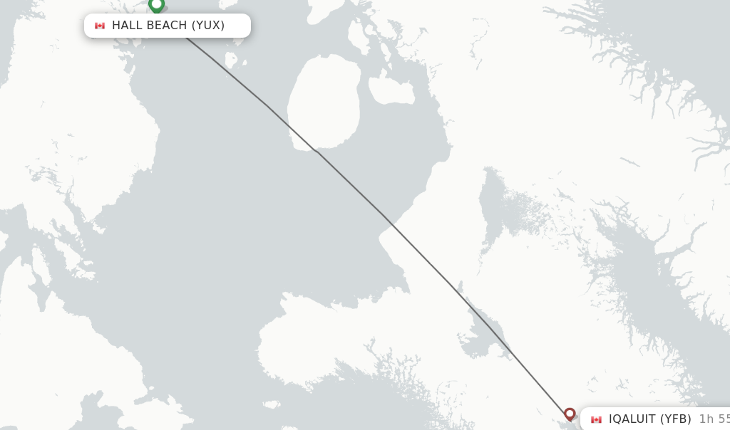 Flights from Hall Beach to Iqaluit route map