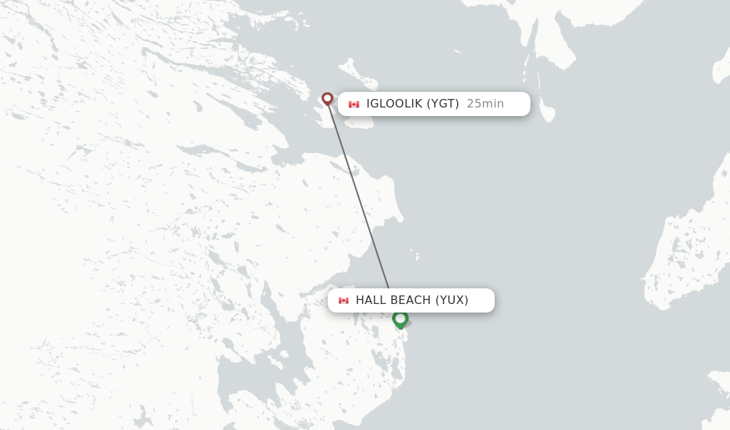 Flights from Hall Beach to Igloolik route map