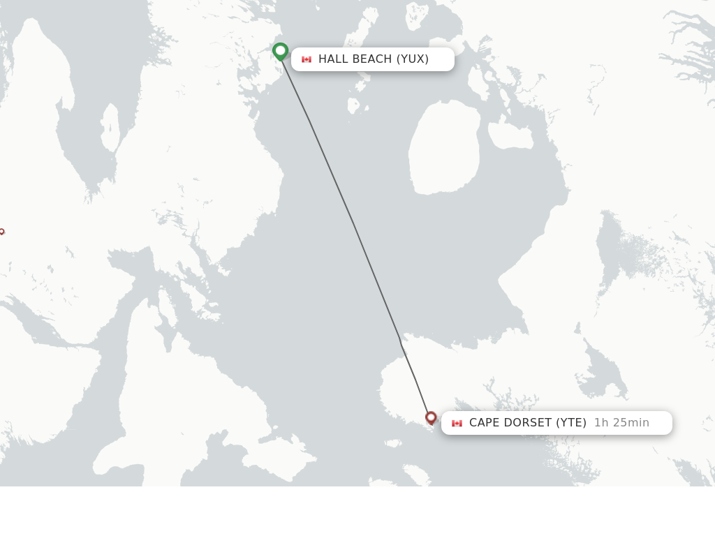 Flights from Hall Beach to Cape Dorset route map