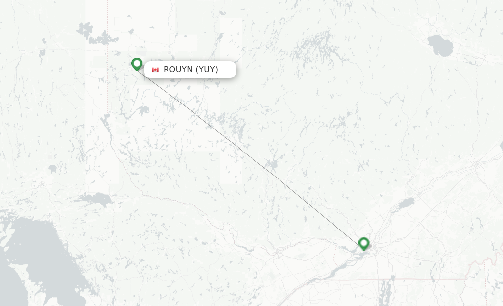 Route map with flights from Rouyn with Air Canada