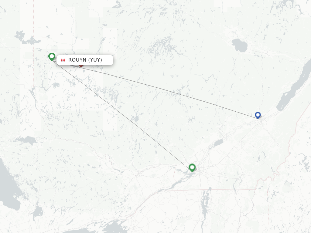 Route map with flights from Rouyn with Air Liaison