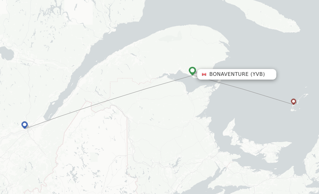 Route map with flights from Bonaventure with Pascan