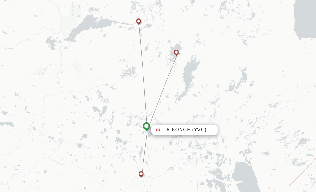 Route map with flights from La Ronge with Transwest Air