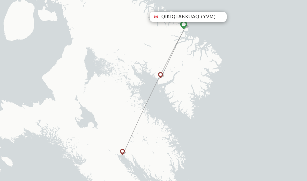 Route map with flights from Qikiqtarkuaq with Canadian North