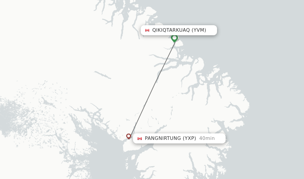 Flights from Qikiqtarkuaq to Pangnirtung route map