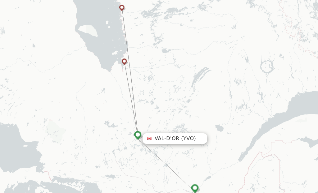 Route map with flights from Val D'Or with Air Creebec