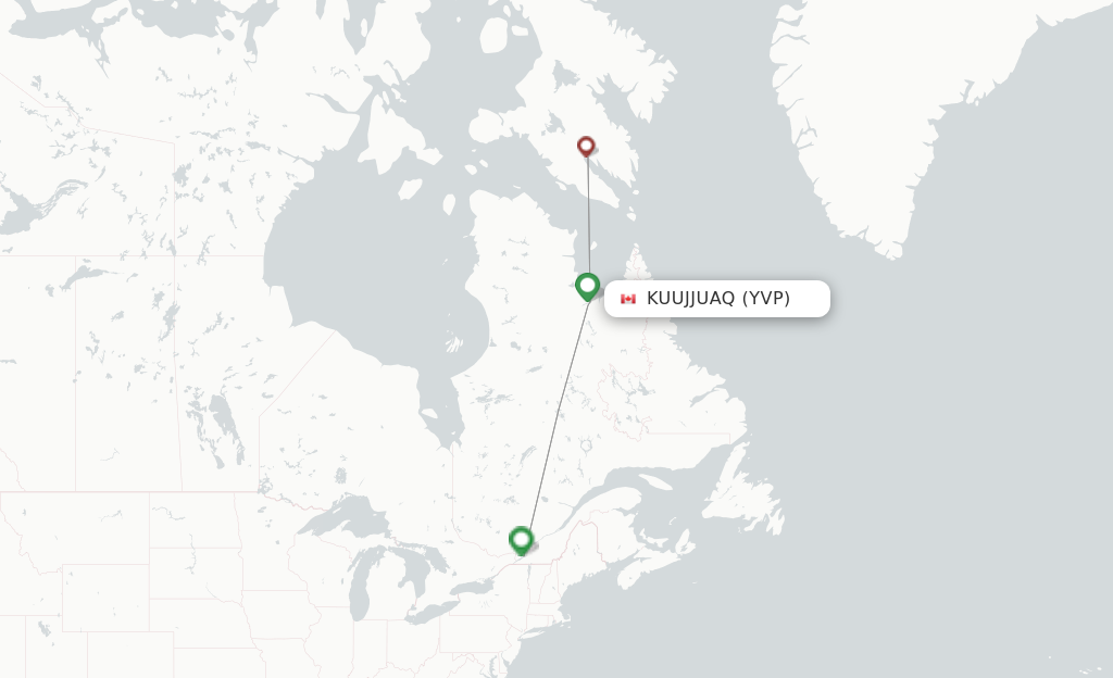 Route map with flights from Kuujjuaq with Canadian North