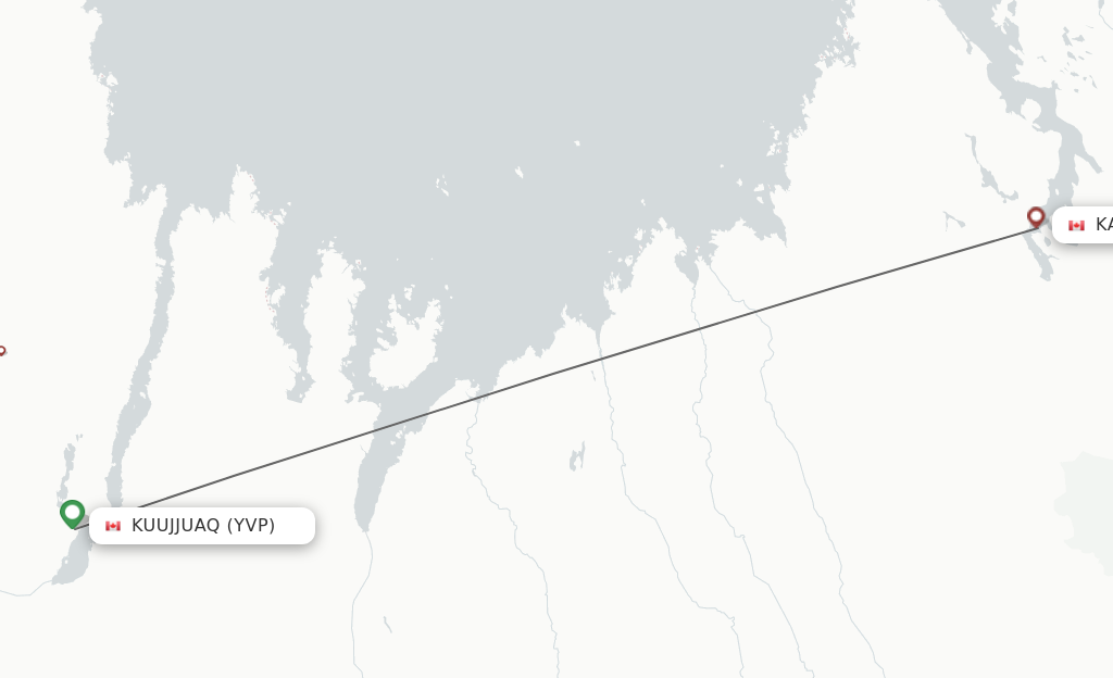 Flights from Kuujjuaq to Kangiqsualujjuaq route map