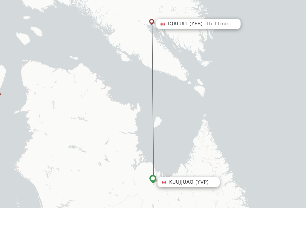 Flights from Kuujjuaq to Iqaluit route map