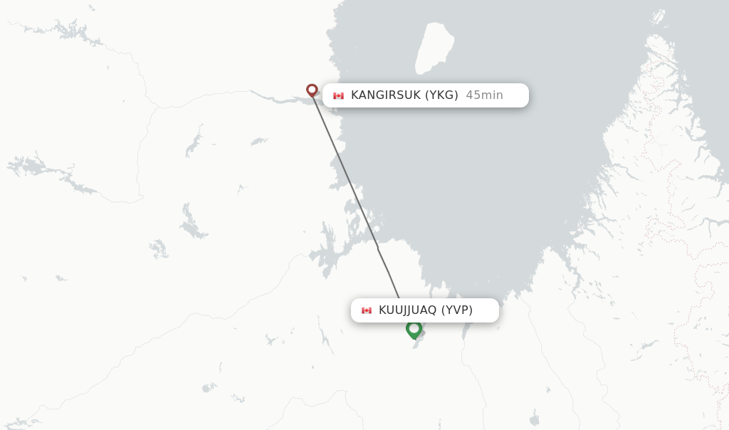 Flights from Kuujjuaq to Kangirsuk route map