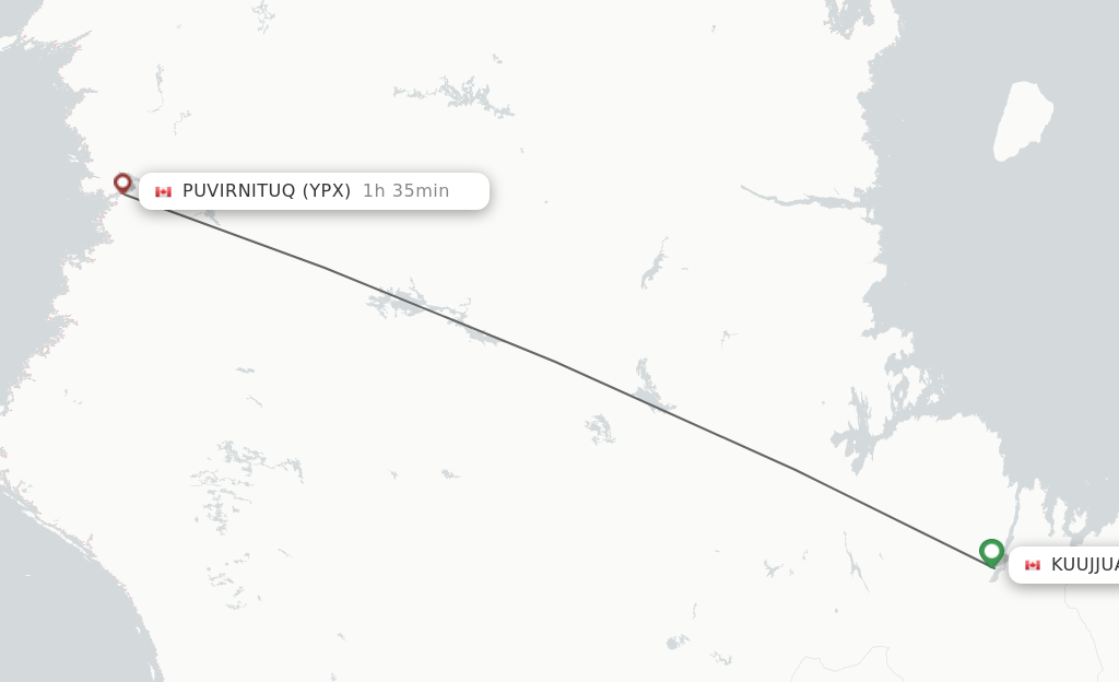 Flights from Kuujjuaq to Puvirnituq route map
