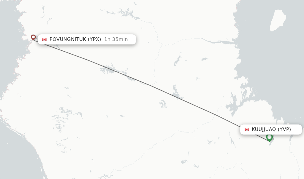 Flights from Kuujjuaq to Povungnituk route map