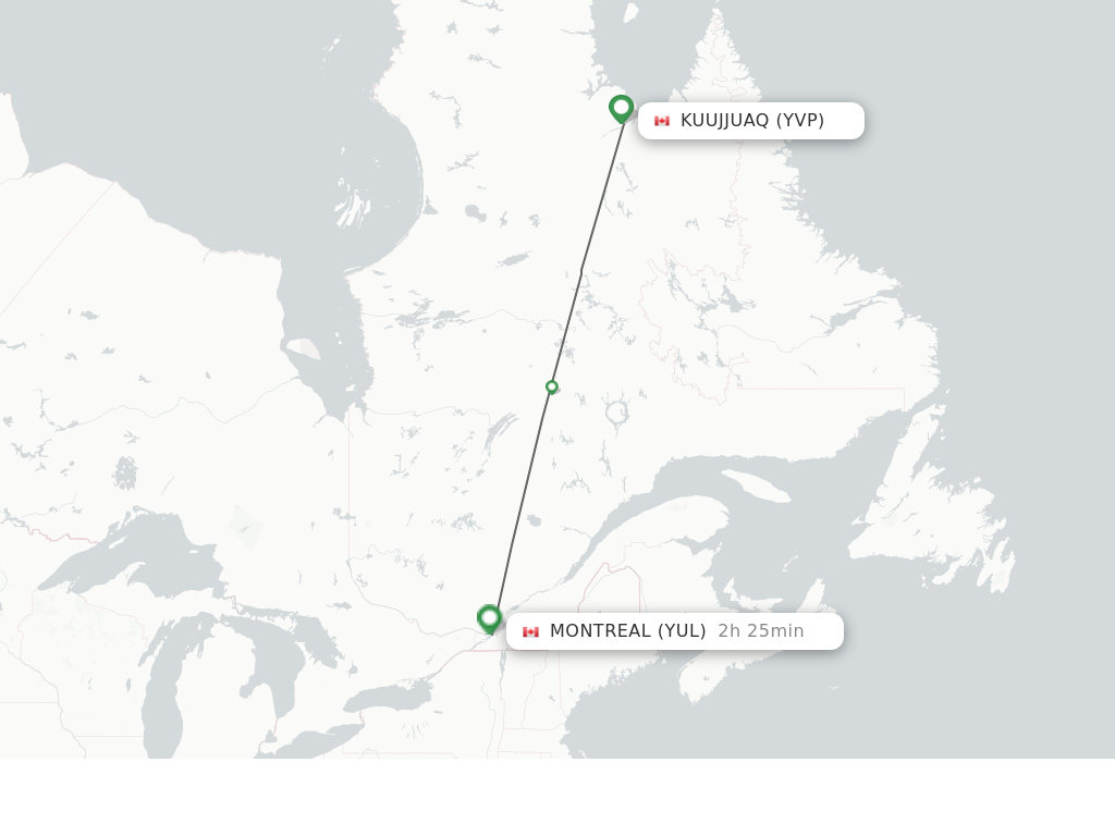 Flights from Kuujjuaq to Montreal route map