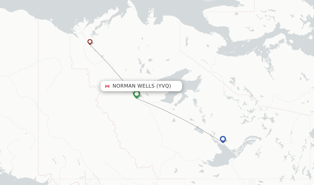 Route map with flights from Norman Wells with Canadian North