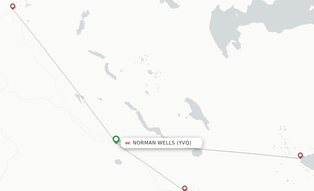 Route map with flights from Norman Wells with North-Wright Airways

