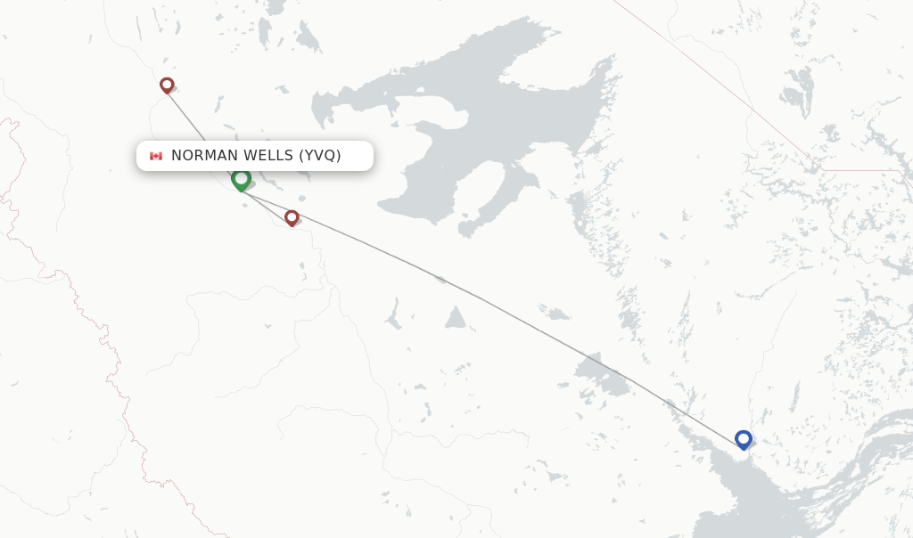 Route map with flights from Norman Wells with North Wright Air