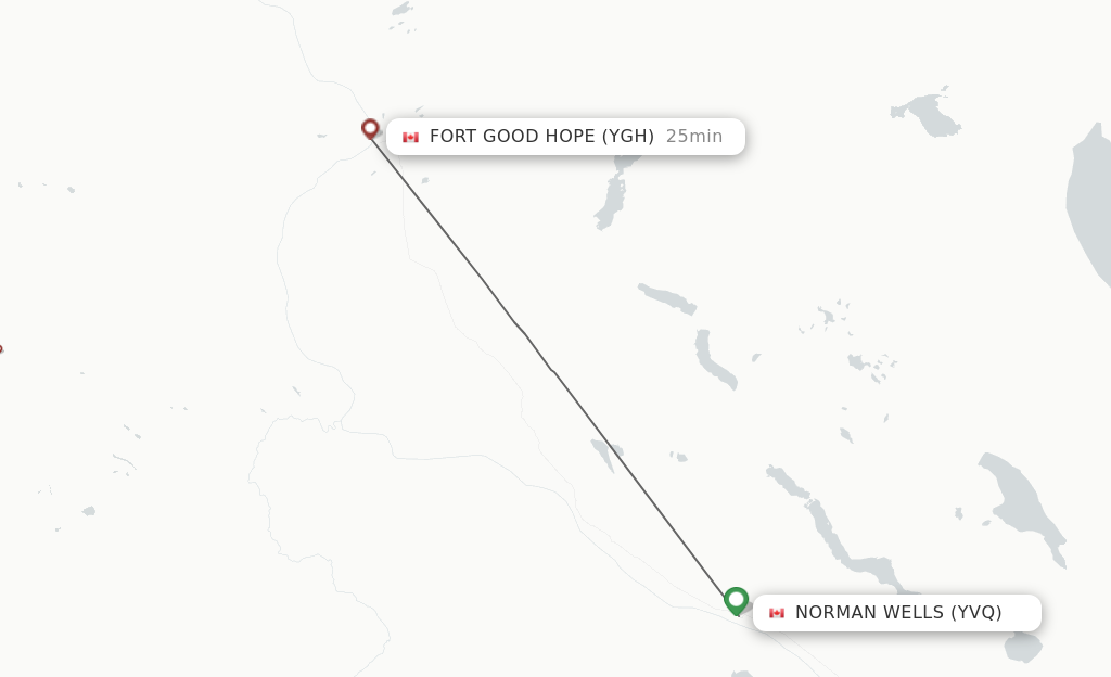 Flights from Norman Wells to Fort Good Hope route map