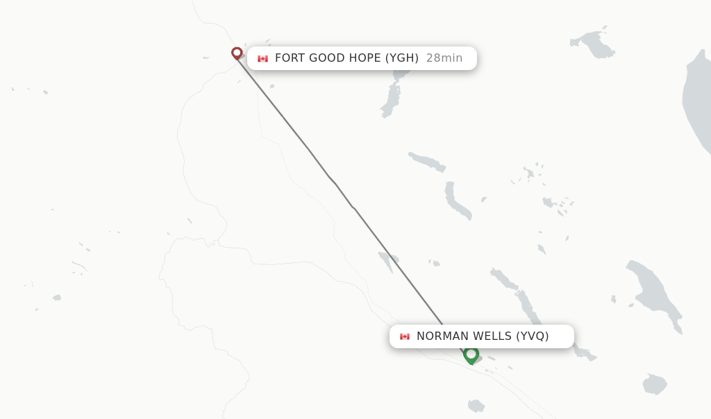Flights from Norman Wells to Fort Good Hope route map