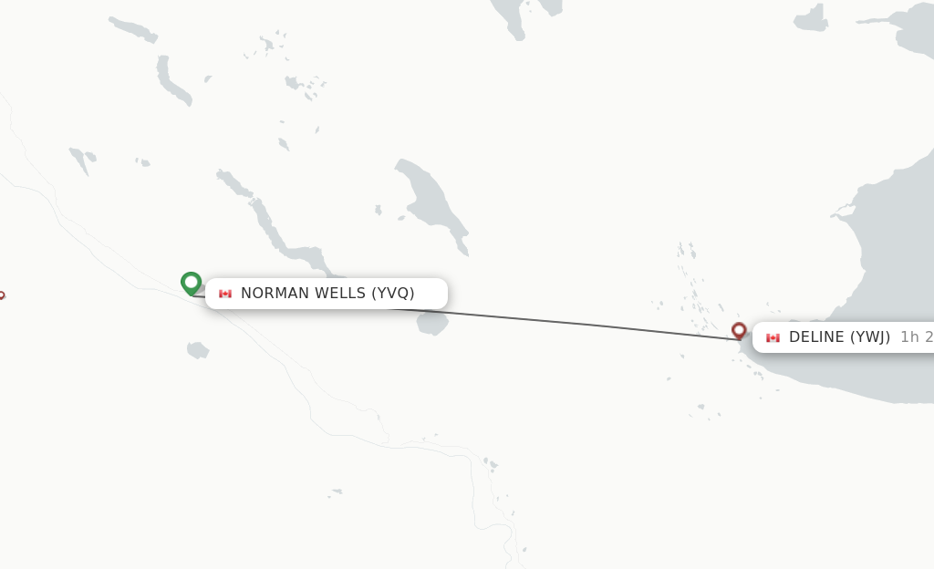 Flights from Norman Wells to Deline route map