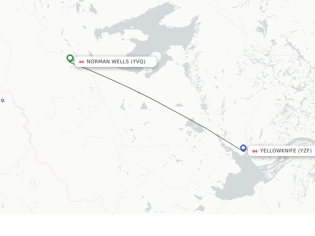 Flights from Norman Wells to Yellowknife route map