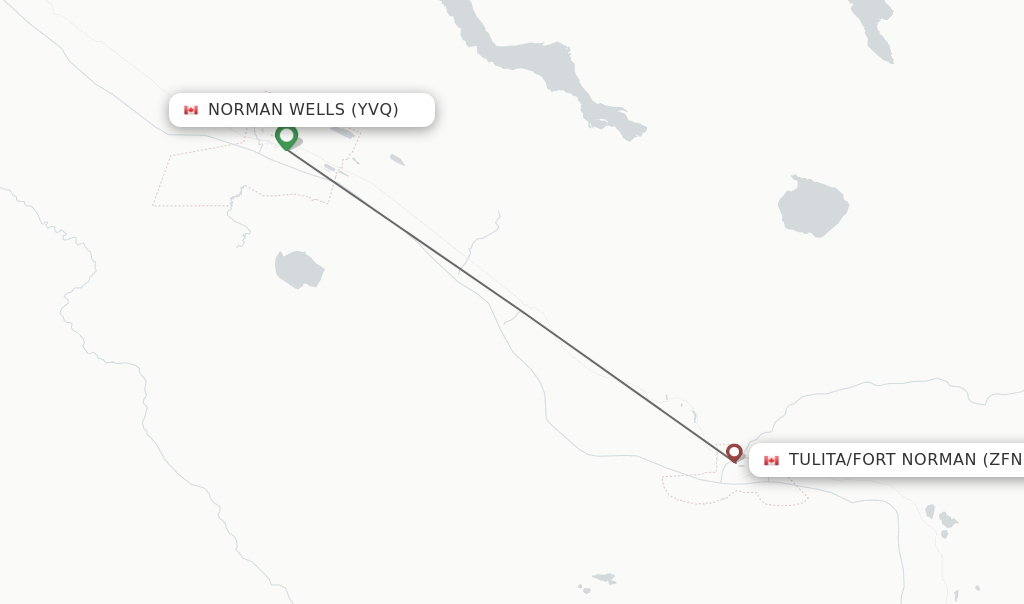 Flights from Norman Wells to Tulita/Fort Norman route map