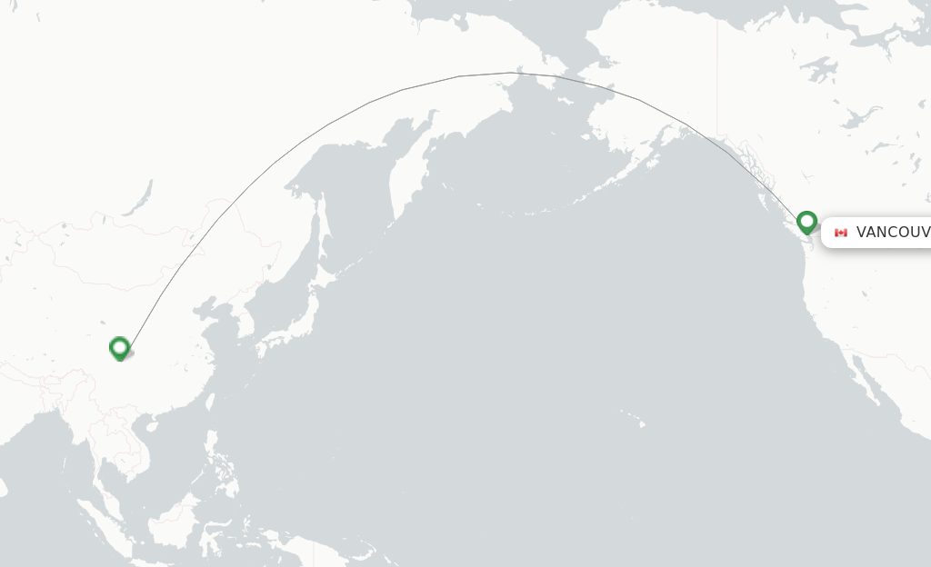 Route map with flights from Vancouver with Sichuan Airlines
